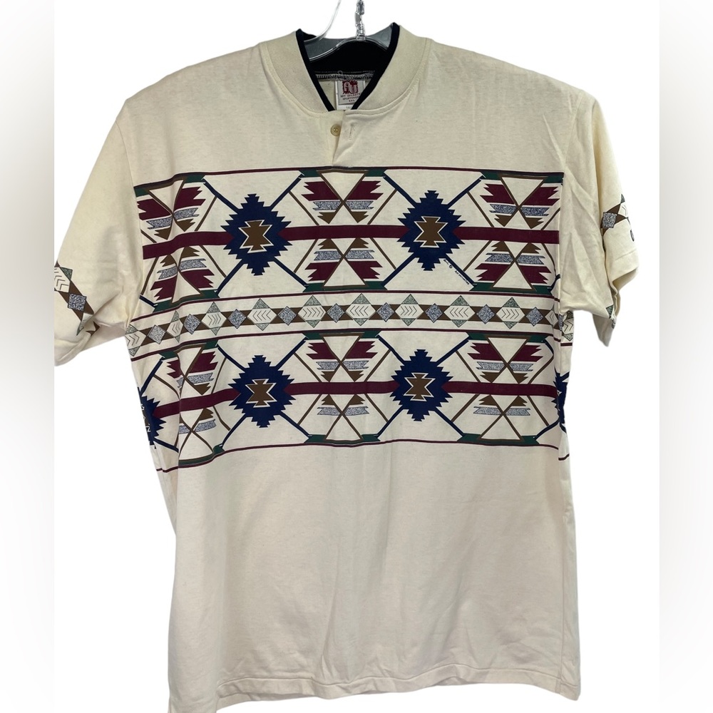 Art unlimited Mens Sz 2XL Beige Southwestern Henley Shirt (F11) Vintage USA made